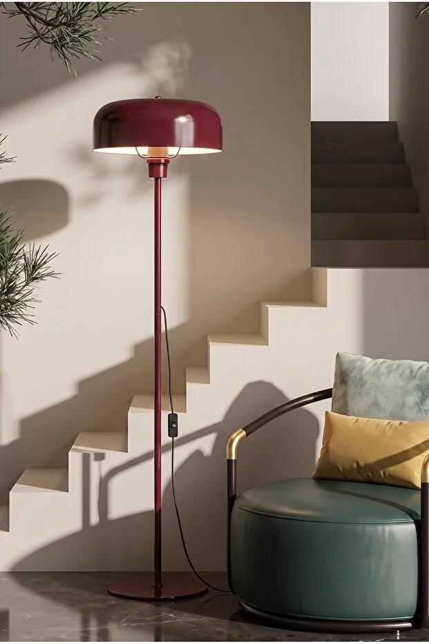 Marella Tek Ayaklı Bordo Metal Modern Lambader Salon & Oturma Odası & Yatak Odası